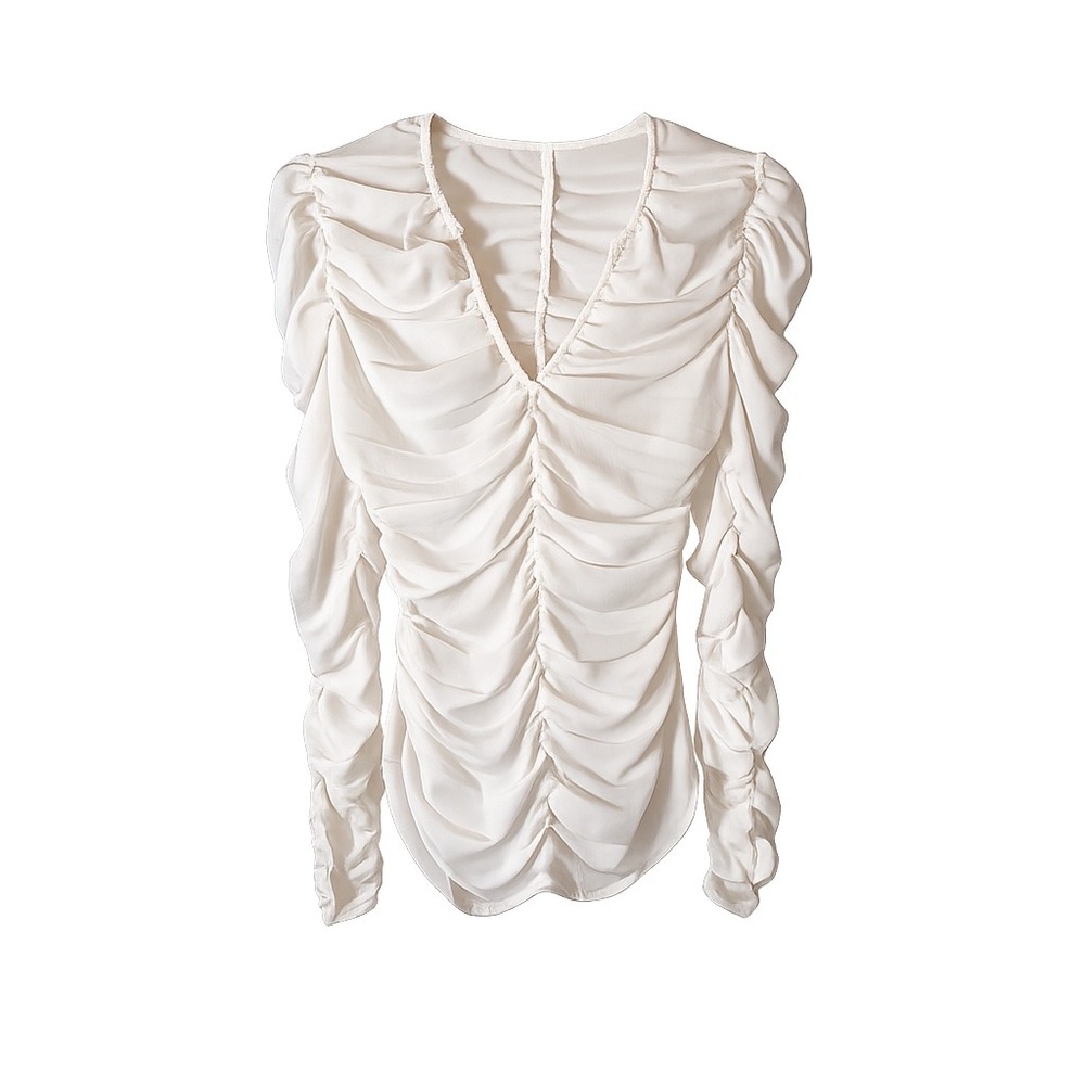 ASTR The Label White Ruched‎ V-Neck Puff Sleeve Blouse Small Victorian Coquette